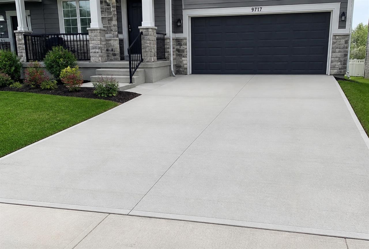 Concrete driveway after cleaning, bright and uniform